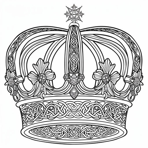 Detailed crown with Celtic knot designs, coloring book page