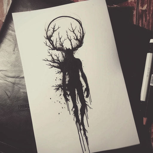 Minimalist sketch of a Wendigo against the full moon