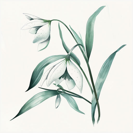 Delicate Japanese snowdrop tattoo illustration