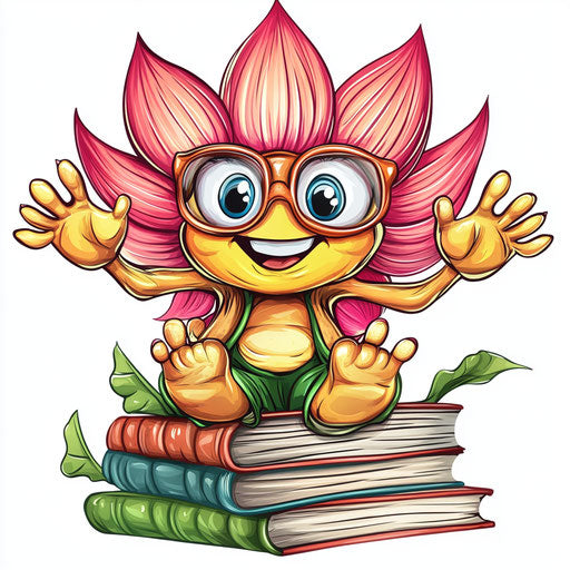 Humorous caricature of a lotus flower with human characteristics