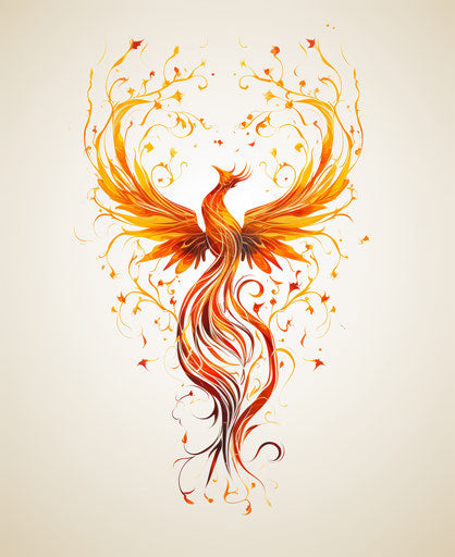 Phoenix tattoo design of vines and glass sculptures