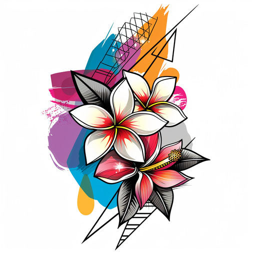 Plumeria flower with geometric shapes and bold colors
