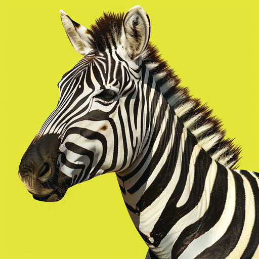 Zebra clipart in photorealistic style on chartreuse background, surreal brightness