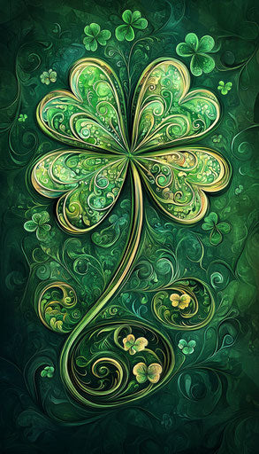Shimmering shamrock on vibrant green background