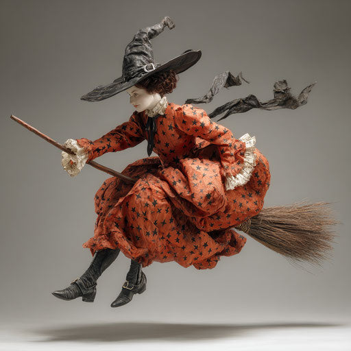 A Young Witch Flying in the Night Sky