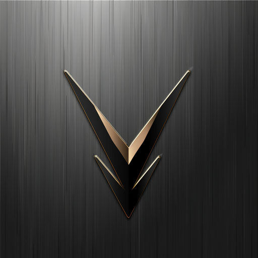 Modern, sleek logo for a clothing brand with metallic background, sharp edges