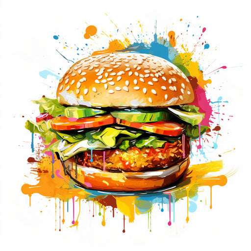 Hamburger clipart in the style of Impressionistic Art, on white background