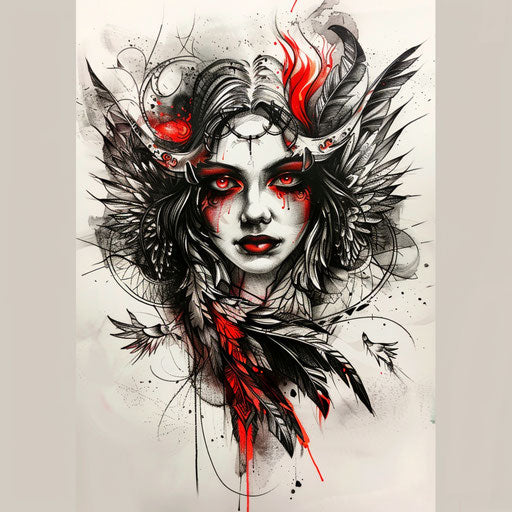 Bold sketch of the angel of death with fiery eyes