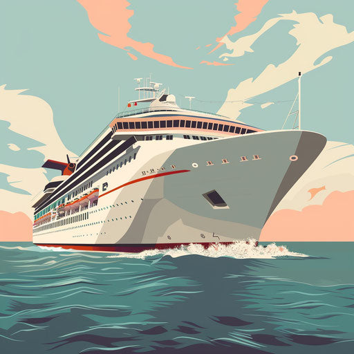 Cruise ship clip art with random flat background, vintage filters