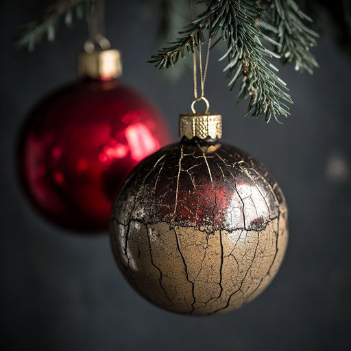 Christmas Contrast: Antique Crackle Ball Next to Shiny Modern Ones