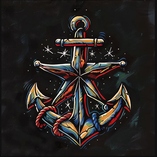 Nautical star and anchor, Ed Hardy style