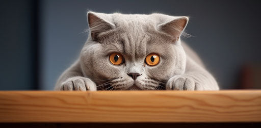 Silver grey British shorthair cat on the window sill