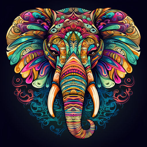 Elephant coloring page, in the style of ornamental motifs, ominous vibe