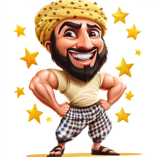Humorous caricature of an Islamic clipart with human characteristics