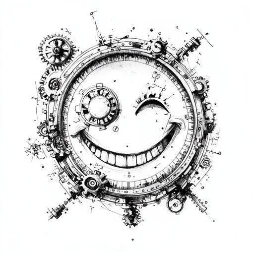 Steampunk Smiley Tattoo Sketch on White Background