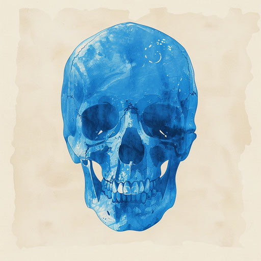 Blue skull with Ohm symbol, minimalist style, cut-out