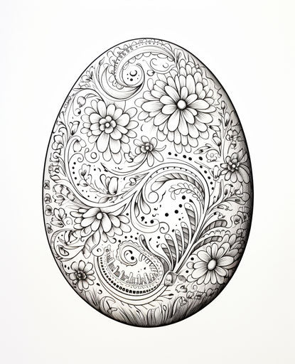 Fresh Easter egg coloring, intricate pen and ink work
