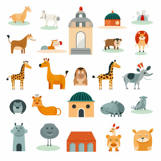 Minimalist zoo illustration on white background