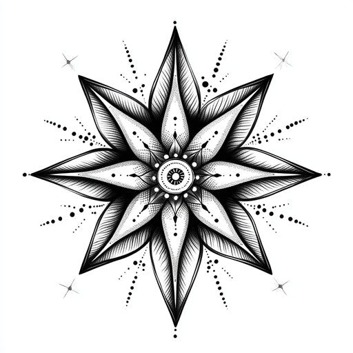 Star tattoo on hand in clipart style with intricate dot shading