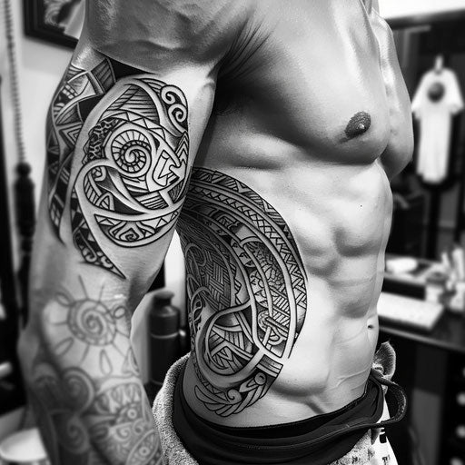 Rib tattoos for men with tribal elements