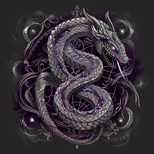 Mystical flat tattoo sketch of a serpent with ancient runes – IMAGELLA