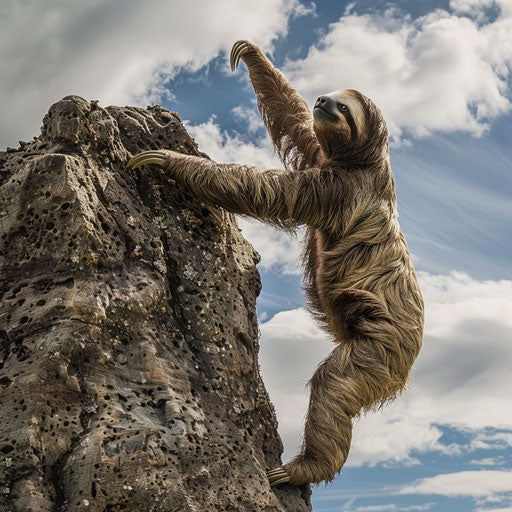 Giant sloth in dynamic climb, inspired by Will Burrard-Lucas