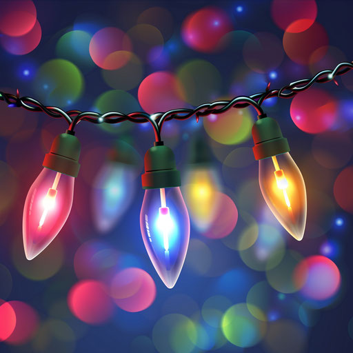 Christmas lights clipart with random color background in realistic style