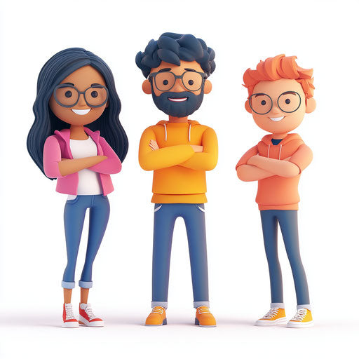 3D friends on white realistic background in isolated style