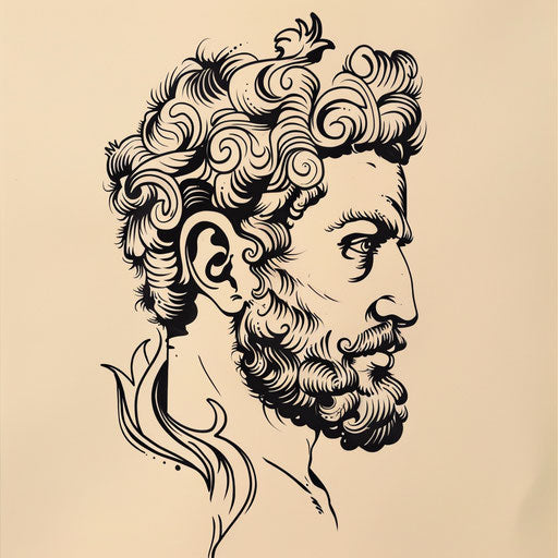 Stylized flat tattoo sketch of Marcus Aurelius