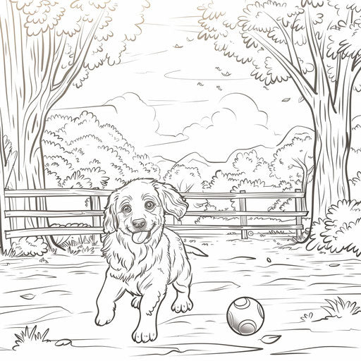 A puppy playing with a ball in the park