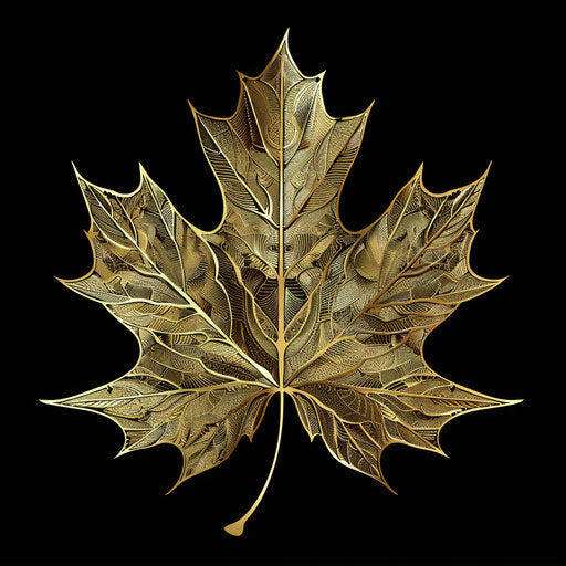 Golden maple leaf with detailed veins in flat tattoo style