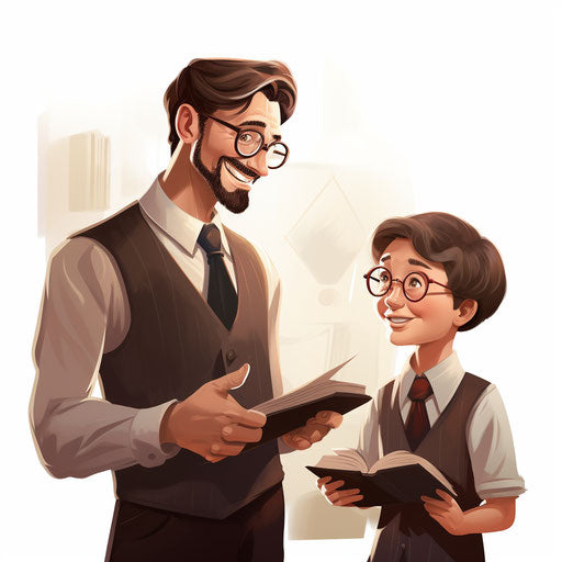 Teacher and student in chiaroscuro style, white background
