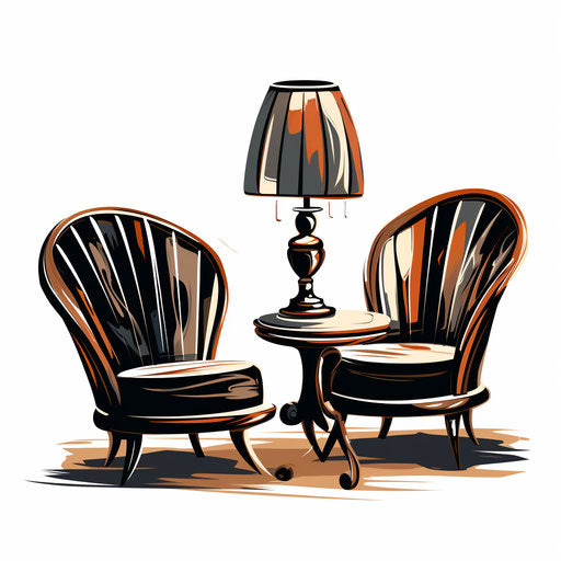 Furniture clipart in the style of Chiaroscuro Art, on white background
