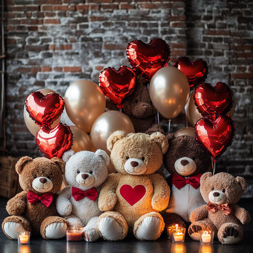 Teddy bears with heart balloons for Valentine's Day