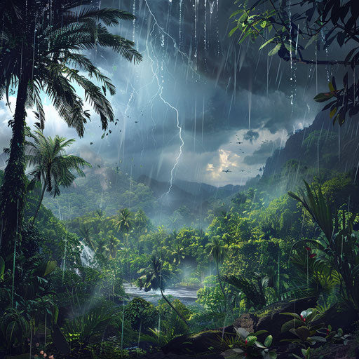 Nature spectacle: monsoon storm over lush tropical jungle