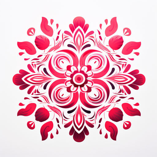 Ornamental red design on white background, light pink and violet style, Indian pop culture