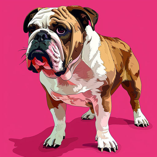 Realistic bulldog clipart on bright magenta background