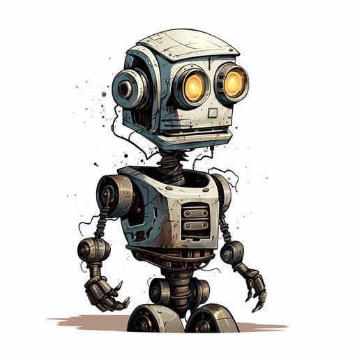 Robot illustration in the style of Chiaroscuro Art, on white background