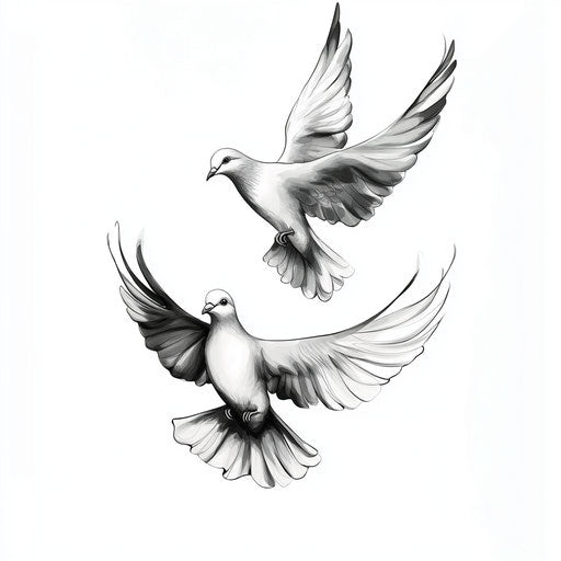 Flat tattoo sketch of arm tattoos with flying doves