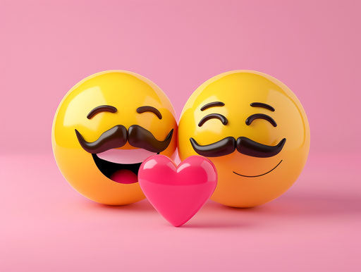Happy yellow smiley with mustache and heart vector illustration for Valentine's Day