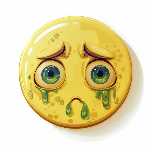 Round yellow face crying tears and green liquid