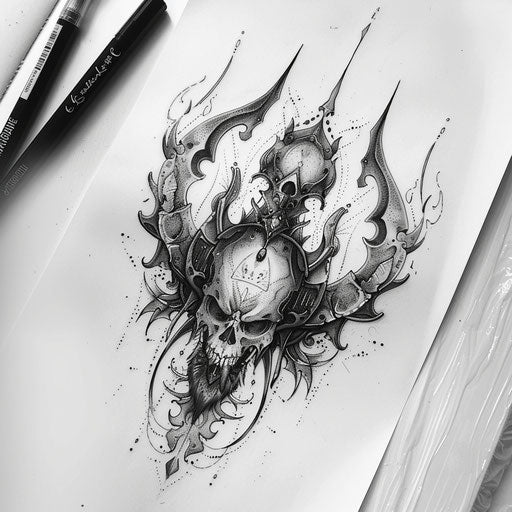 Gothic tattoo sketch of a hakuna matata symbol with dark themes and elaborate details