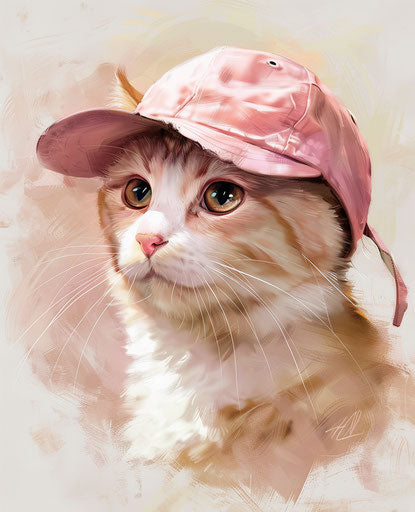 Cat in a pink hat, light white and light maroon style