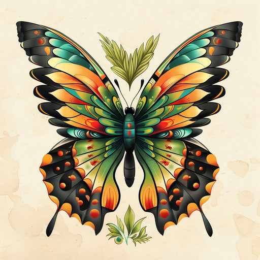 Exotic flat tattoo sketch of a butterfly with tropical wings