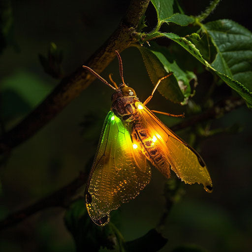 Firefly shining in the night, in the style of Frans Lanting