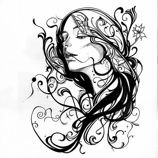 Flat tattoo sketch in art nouveau style for dark arts