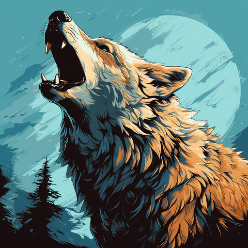 Howling wolf vector illustration, rough-edged 2D animation style