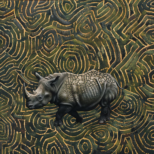 Black rhinoceros of West Africa walking in a grassy terrain