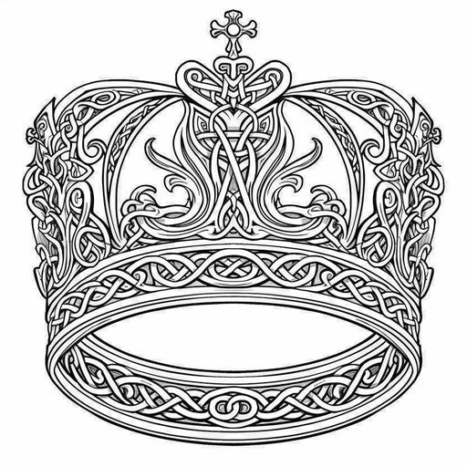 Detailed crown with Celtic knot designs, coloring book page