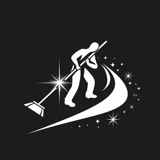 Cleaning company logo in white and silver on dark background